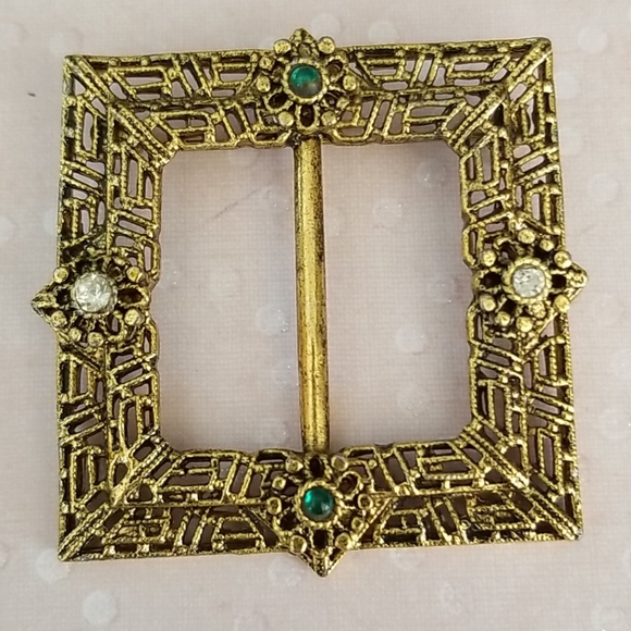 Vintage 1970s Ornate Gold Tone Scarf Clip Brooch - Picture 12 of 12